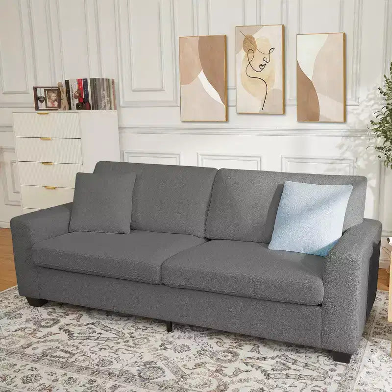 83 Sofá para sala de estar, cómodo sofá con asiento profundo, sofá moderno con reposabrazos anchos, funda extraíble, sofá de 3 plazas de forro polar tipo oso de peluche para dormitorio
