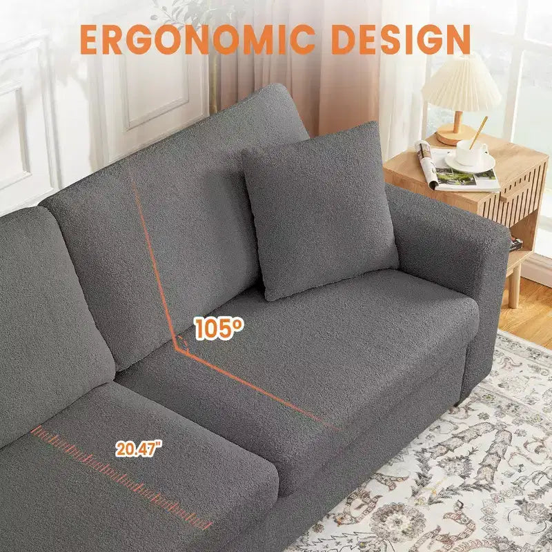 83 Sofá para sala de estar, cómodo sofá con asiento profundo, sofá moderno con reposabrazos anchos, funda extraíble, sofá de 3 plazas de forro polar tipo oso de peluche para dormitorio