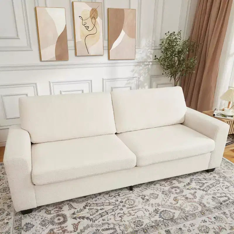 83 Sofá para sala de estar, cómodo sofá con asiento profundo, sofá moderno con reposabrazos anchos, funda extraíble, sofá de 3 plazas de forro polar tipo oso de peluche para dormitorio