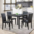 GDFStudio Jensen Modern 5 Piece Acacia Wood Faux Leather Upholstered Dining Chairs with Square Dining Table