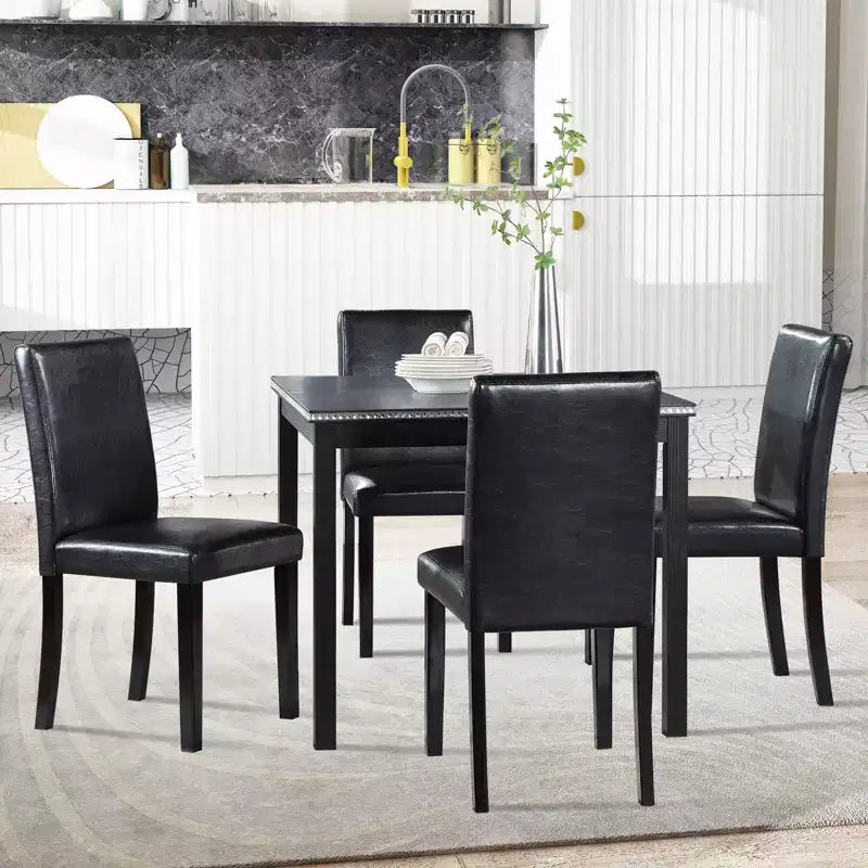 GDFStudio Jensen - Juego de comedor moderno de 5 piezas con sillas de madera de acacia y piel sintética, y mesa de comedor cuadrada