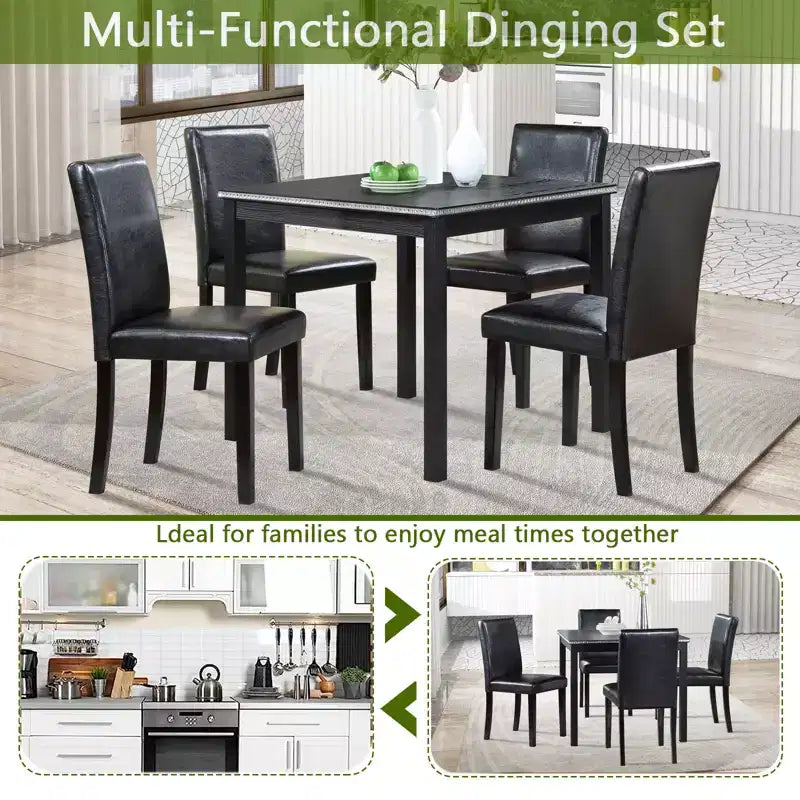 GDFStudio Jensen - Juego de comedor moderno de 5 piezas con sillas de madera de acacia y piel sintética, y mesa de comedor cuadrada
