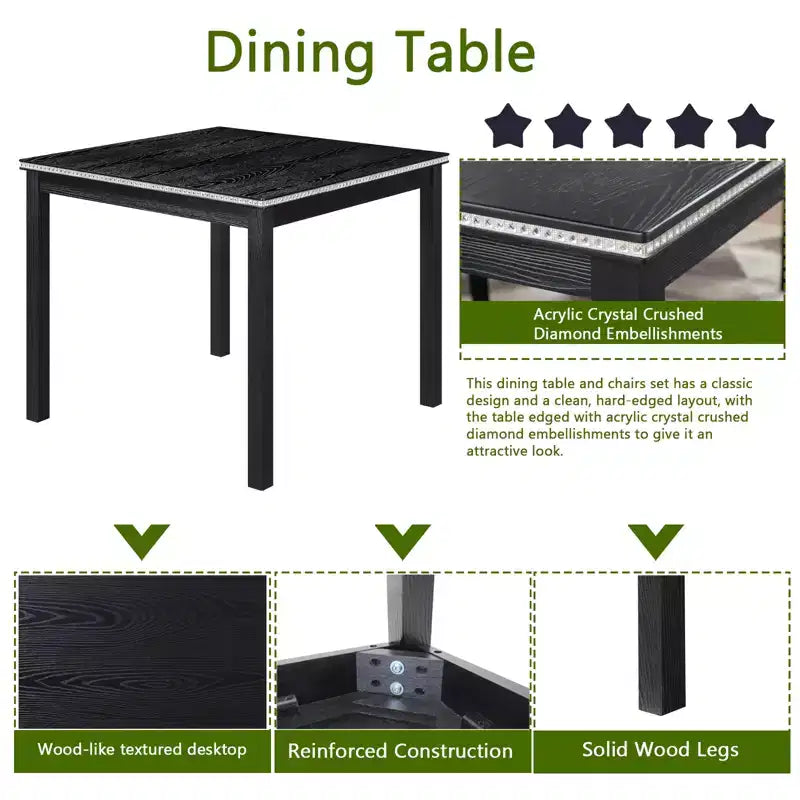 GDFStudio Jensen - Juego de comedor moderno de 5 piezas con sillas de madera de acacia y piel sintética, y mesa de comedor cuadrada