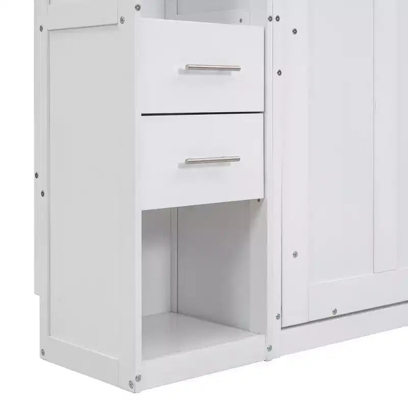 Mueble de cama Murphy con casilleros y armarios de almacenamiento con estantes, arcón de cama de plataforma oculta plegable de madera, blanco
