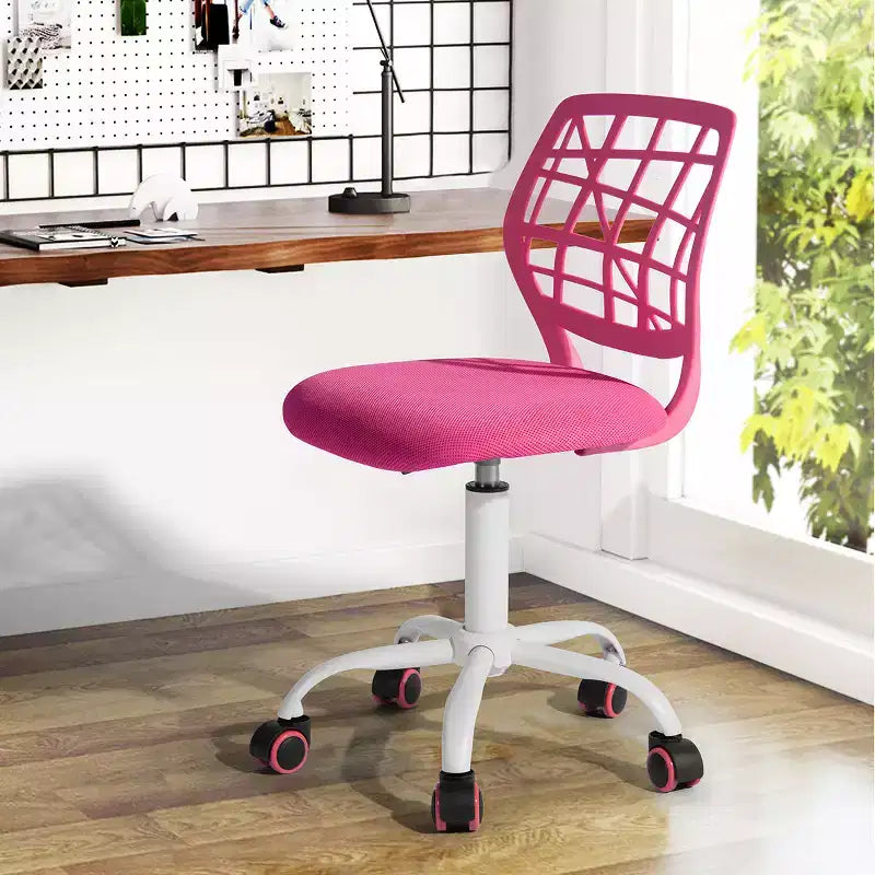 Silla de escritorio FurnitureR, silla de oficina ajustable para computadora con respaldo de plástico y asiento acolchado, silla giratoria con ruedas, rosa