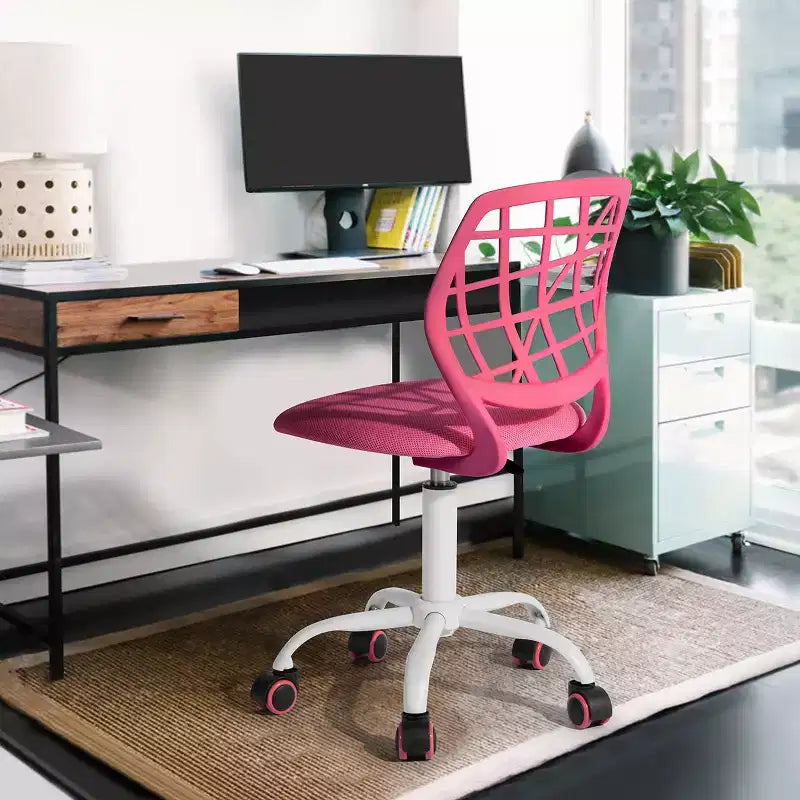 Silla de escritorio FurnitureR, silla de oficina ajustable para computadora con respaldo de plástico y asiento acolchado, silla giratoria con ruedas, rosa