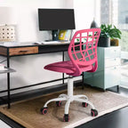 Silla de escritorio FurnitureR, silla de oficina ajustable para computadora con respaldo de plástico y asiento acolchado, silla giratoria con ruedas, rosa