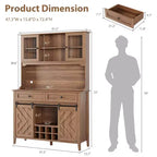 Mueble despensa alto de cocina de 183 cm, aparador independiente con puerta corrediza de granero y 2 cajones, mueble de barra de café de madera para sala de estar o cocina