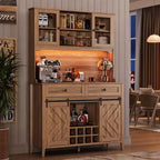 Mueble despensa alto de cocina de 183 cm, aparador independiente con puerta corrediza de granero y 2 cajones, mueble de barra de café de madera para sala de estar o cocina