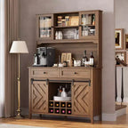 Mueble despensa alto de cocina de 183 cm, aparador independiente con puerta corrediza de granero y 2 cajones, mueble de barra de café de madera para sala de estar o cocina