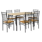 FurnitureR 7-Piece Dining Table Set for 6, Rectangular Kitchen Table with 6 PU Leather High-Back Chairs, Comfortable Dining Room Table Sets, Beech