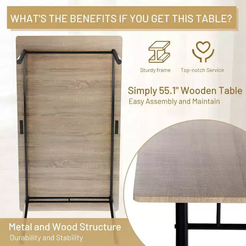 FurnitureR Juego de mesa de comedor de 7 piezas para 6 personas, mesa de cocina rectangular con 6 sillas de cuero PU de respaldo alto, cómodos juegos de mesa de comedor, haya