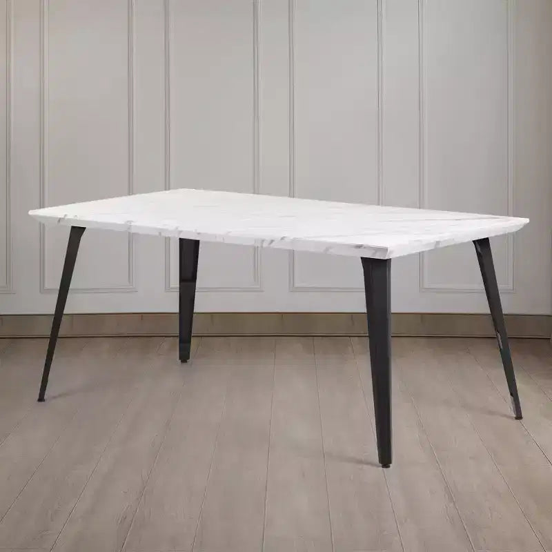 Mesa de Comedor FurnitureR para 4-6 Personas con Tablero Robusto de Impresión de Mármol Sintético Engrosado y Patas de Acero Metálico, Mesa Funcional para Cocina, Blanca