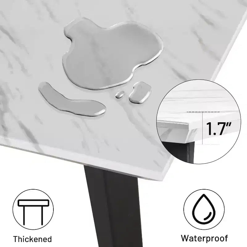 Mesa de Comedor FurnitureR para 4-6 Personas con Tablero Robusto de Impresión de Mármol Sintético Engrosado y Patas de Acero Metálico, Mesa Funcional para Cocina, Blanca