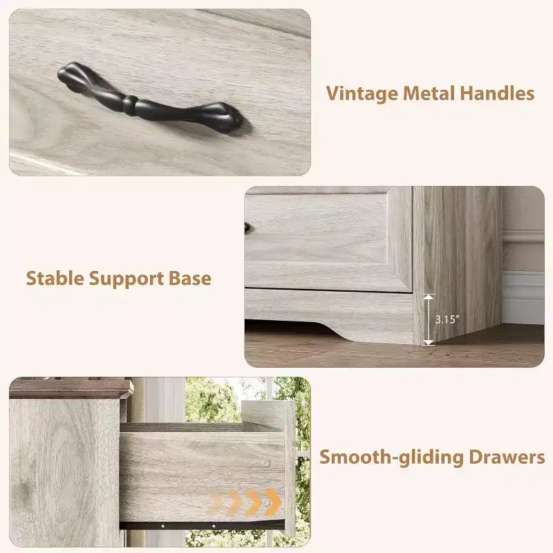 Cómoda de Madera de 6 Cajones para Dormitorio con Asas Metálicas Anchas, Cajonera Moderna de Estilo Rústico, Organizador de Almacenamiento para Dormitorio y Sala de Estar