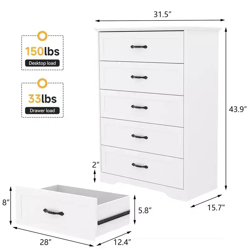 Cómoda de Madera de 6 Cajones para Dormitorio con Asas Metálicas Anchas, Cajonera Moderna de Estilo Rústico, Organizador de Almacenamiento para Dormitorio y Sala de Estar