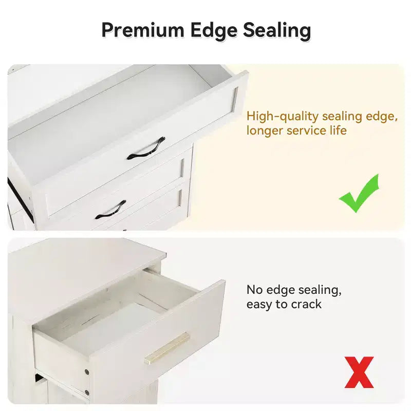 Cómoda de Madera de 6 Cajones para Dormitorio con Asas Metálicas Anchas, Cajonera Moderna de Estilo Rústico, Organizador de Almacenamiento para Dormitorio y Sala de Estar