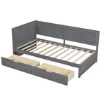 Estructura de diván individual con cajones de almacenamiento, diván de esquina en forma de L estilo rústico para dormitorio, gris