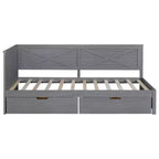 Estructura de diván individual con cajones de almacenamiento, diván de esquina en forma de L estilo rústico para dormitorio, gris
