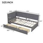 Estructura de diván individual con cajones de almacenamiento, diván de esquina en forma de L estilo rústico para dormitorio, gris
