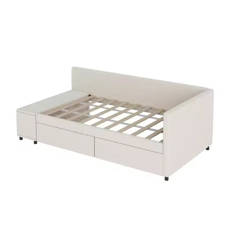 Cama de plataforma en forma de L Whisen Twin Size con almacenamiento envolvente y cajones, construcción robusta y duradera
