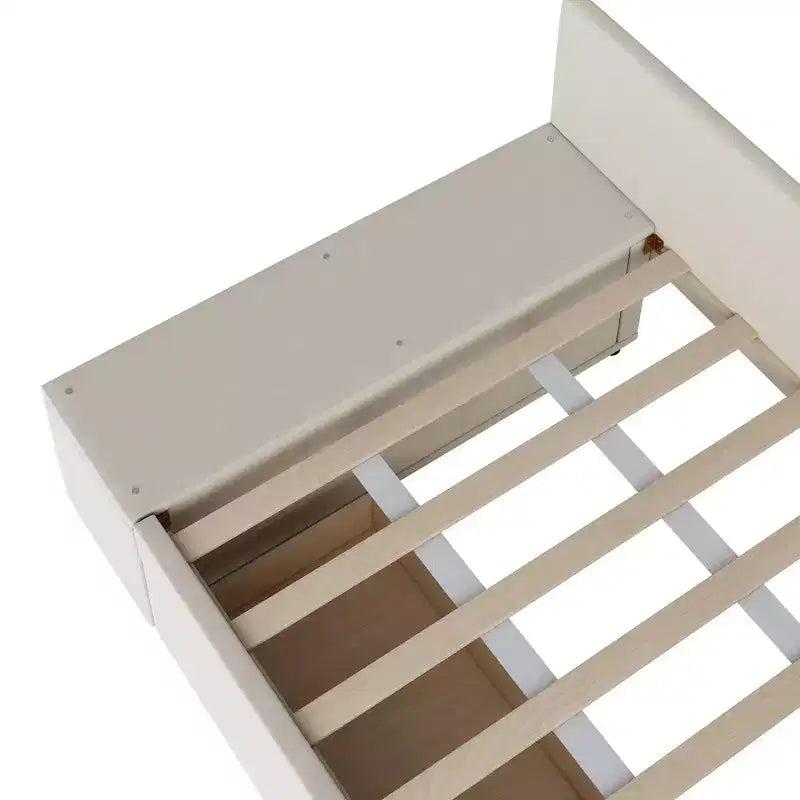Cama de plataforma en forma de L Whisen Twin Size con almacenamiento envolvente y cajones, construcción robusta y duradera