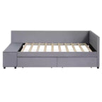 Cama de plataforma en forma de L Whisen Twin Size con almacenamiento envolvente y cajones, construcción robusta y duradera
