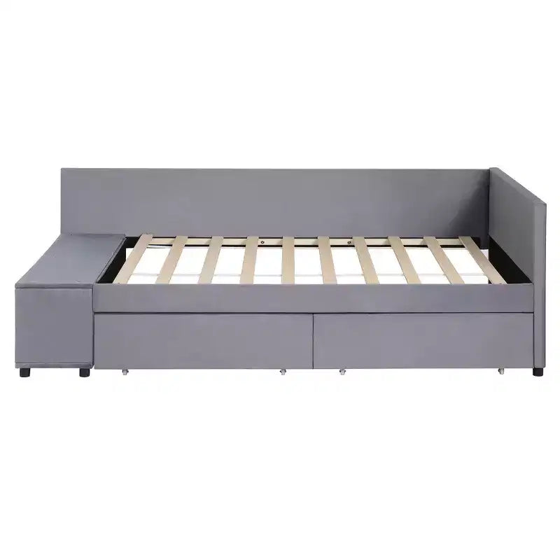 Cama de plataforma en forma de L Whisen Twin Size con almacenamiento envolvente y cajones, construcción robusta y duradera