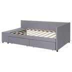 Cama de plataforma en forma de L Whisen Twin Size con almacenamiento envolvente y cajones, construcción robusta y duradera
