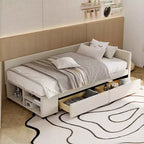 Cama de plataforma en forma de L Whisen Twin Size con almacenamiento envolvente y cajones, construcción robusta y duradera