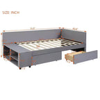 Cama de plataforma en forma de L Whisen Twin Size con almacenamiento envolvente y cajones, construcción robusta y duradera