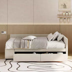 Cama de plataforma en forma de L Whisen Twin Size con almacenamiento envolvente y cajones, construcción robusta y duradera