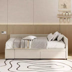 Cama de plataforma en forma de L Whisen Twin Size con almacenamiento envolvente y cajones, construcción robusta y duradera
