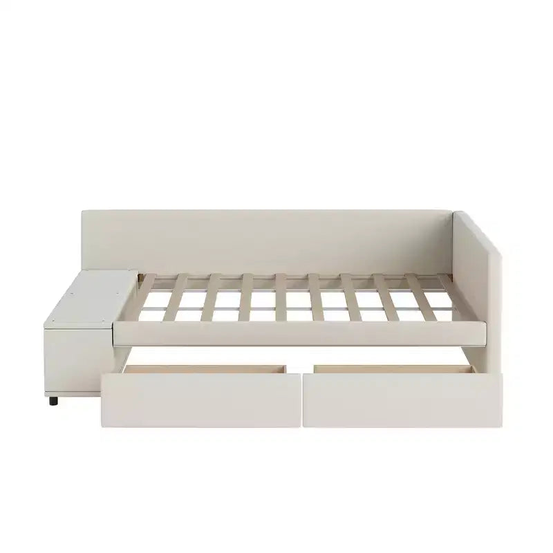 Cama de plataforma en forma de L Whisen Twin Size con almacenamiento envolvente y cajones, construcción robusta y duradera