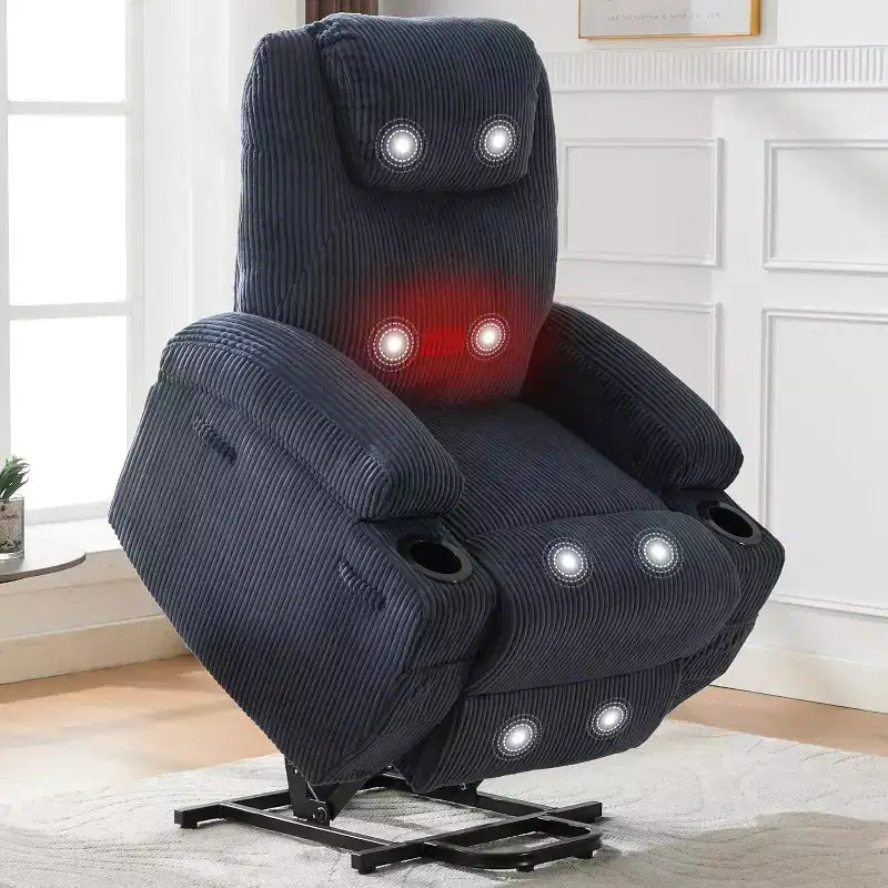 Power Lift Recliner Chair, Lift Chair with Massage & Heat, Adjustable Corduroy Electric Recliner Chairs with 2 Cup Holders & Stand Assist