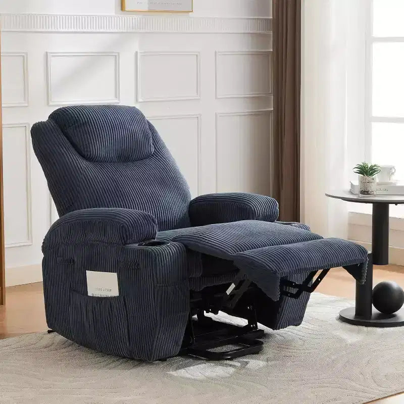Sillón Reclinable Eléctrico con Elevador, Sillón Elevador con Masaje y Calor, Sillones Reclinables Eléctricos Ajustables de Pana con 2 Portavasos y Asistencia de Pie