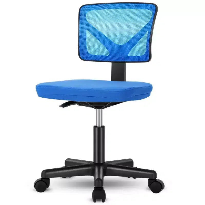 MAYEERTY Silla de oficina para el hogar, sin brazos, de malla, silla de ordenador para espacios pequeños, giratoria, ajustable, con respaldo bajo, para adolescentes y adultos, azul