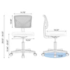 MAYEERTY Silla de oficina para el hogar, sin brazos, de malla, silla de ordenador para espacios pequeños, giratoria, ajustable, con respaldo bajo, para adolescentes y adultos, azul