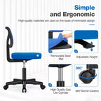 MAYEERTY Silla de oficina para el hogar, sin brazos, de malla, silla de ordenador para espacios pequeños, giratoria, ajustable, con respaldo bajo, para adolescentes y adultos, azul