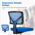 MAYEERTY Silla de oficina para el hogar, sin brazos, de malla, silla de ordenador para espacios pequeños, giratoria, ajustable, con respaldo bajo, para adolescentes y adultos, azul