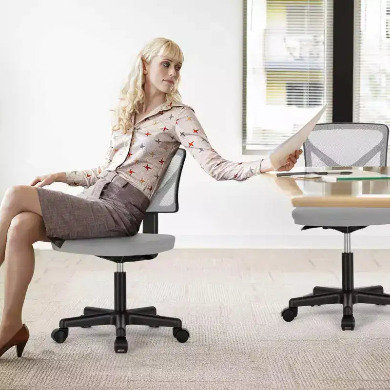 MAYEERTY Silla de oficina para el hogar, sin brazos, de malla, silla de ordenador para espacios pequeños, giratoria, ajustable, con respaldo bajo, para adolescentes y adultos, azul
