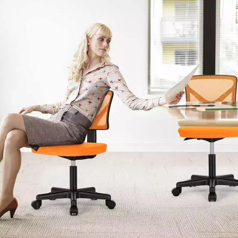 MAYEERTY Silla de oficina para el hogar, sin brazos, de malla, silla de ordenador para espacios pequeños, giratoria, ajustable, con respaldo bajo, para adolescentes y adultos, azul