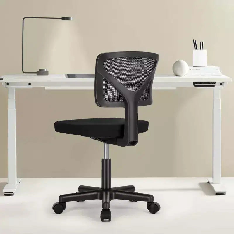MAYEERTY Silla de oficina para el hogar, sin brazos, de malla, silla de ordenador para espacios pequeños, giratoria, ajustable, con respaldo bajo, para adolescentes y adultos, azul