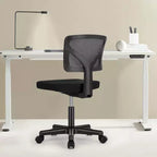 MAYEERTY Silla de oficina para el hogar, sin brazos, de malla, silla de ordenador para espacios pequeños, giratoria, ajustable, con respaldo bajo, para adolescentes y adultos, azul