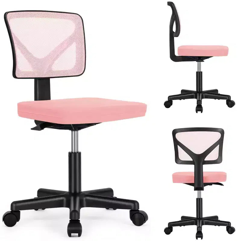 MAYEERTY Silla de oficina para el hogar, sin brazos, de malla, silla de ordenador para espacios pequeños, giratoria, ajustable, con respaldo bajo, para adolescentes y adultos, azul
