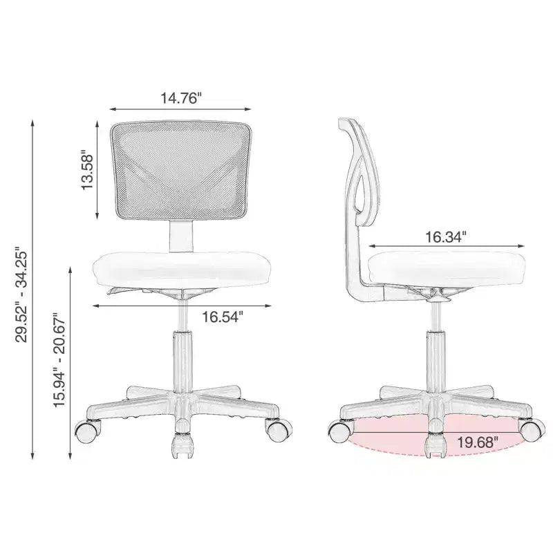 MAYEERTY Silla de oficina para el hogar, sin brazos, de malla, silla de ordenador para espacios pequeños, giratoria, ajustable, con respaldo bajo, para adolescentes y adultos, azul