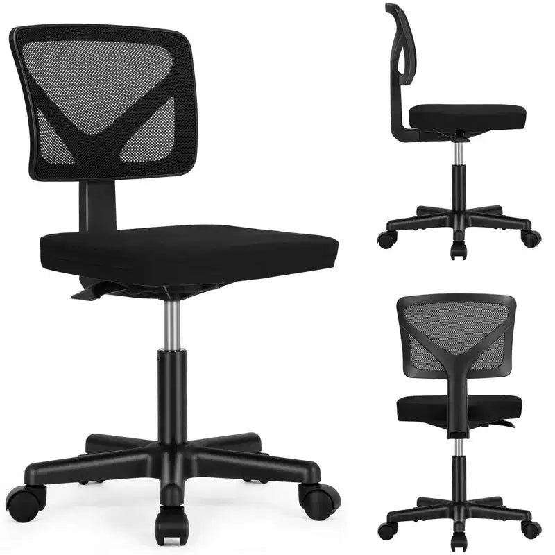 MAYEERTY Silla de oficina para el hogar, sin brazos, de malla, silla de ordenador para espacios pequeños, giratoria, ajustable, con respaldo bajo, para adolescentes y adultos, azul