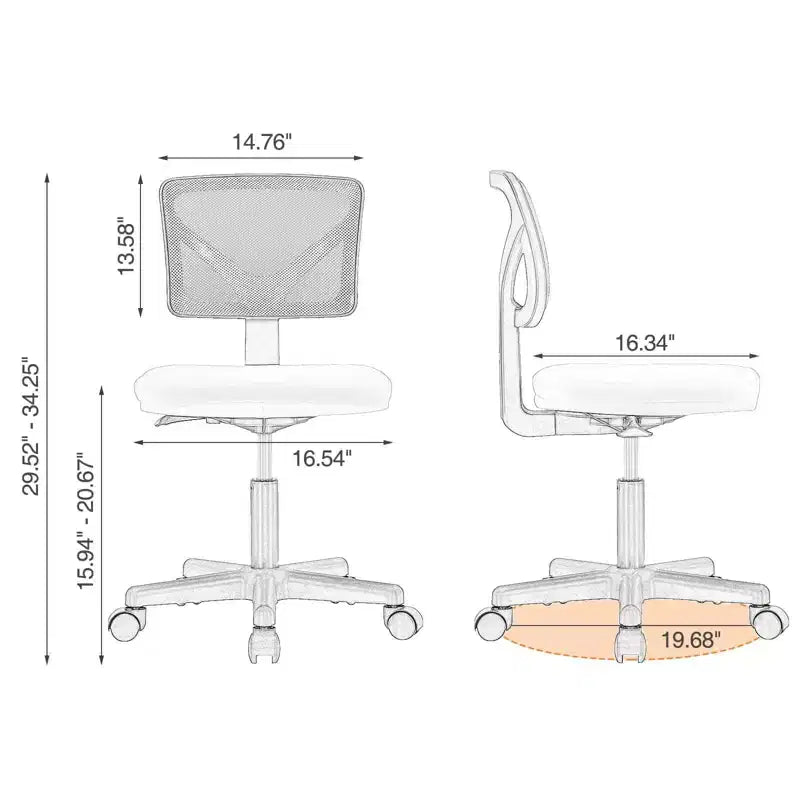 MAYEERTY Silla de oficina para el hogar, sin brazos, de malla, silla de ordenador para espacios pequeños, giratoria, ajustable, con respaldo bajo, para adolescentes y adultos, azul
