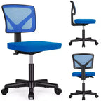MAYEERTY Silla de oficina para el hogar, sin brazos, de malla, silla de ordenador para espacios pequeños, giratoria, ajustable, con respaldo bajo, para adolescentes y adultos, azul