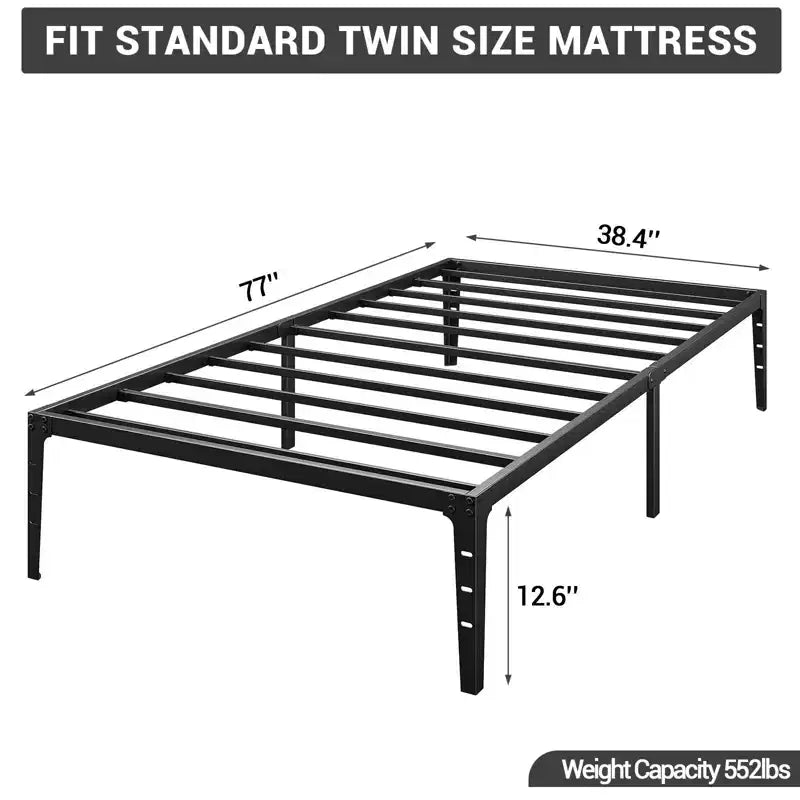 Base de cama doble sin cabecero, base de cama de plataforma de metal con 12.6 de almacenamiento debajo de la cama, soporte de láminas de metal, no necesita somier